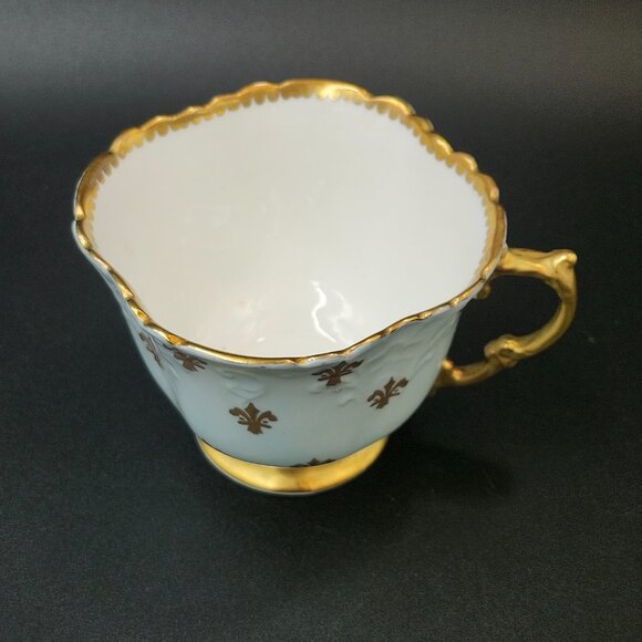 Vintage Aynsley Quatrefoil "Fleur De Lis" Light Blue Tea Cup & Saucer England - Picture 6 of 10
